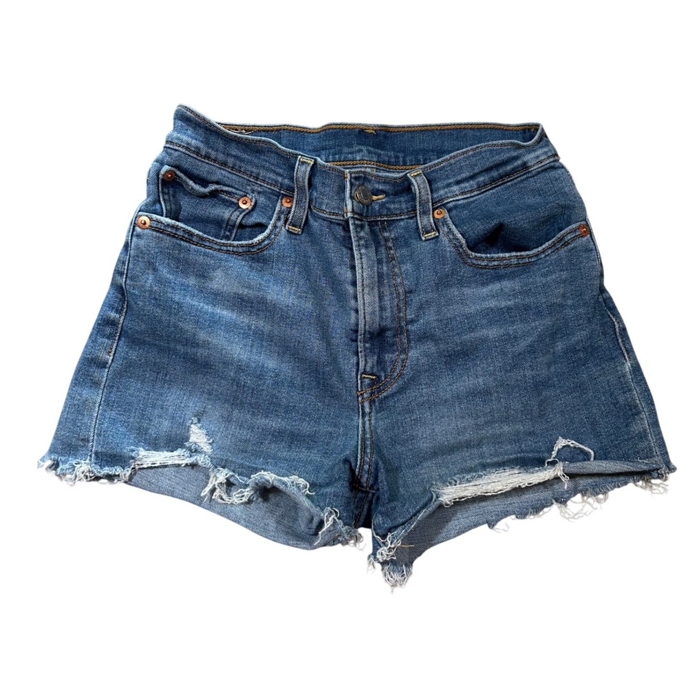 Levis 501 High Rise Distressed Denim Shorts Medium Wash Blue Size 27 Casual